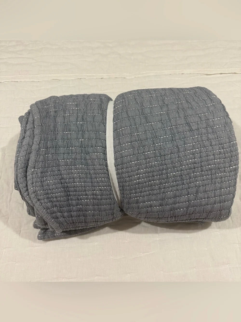 New Quince Organic Cotton Channel Stitch Coverlet Set King/CalKing $174 Blue